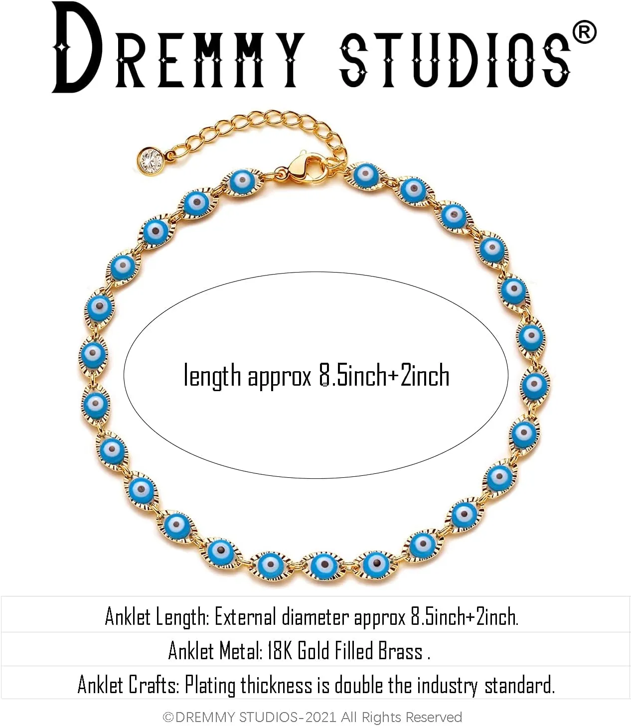 Dremmy Studios Simple Gold Chain Anklet,14k Gold/Silver Plated Dainty Disc Evil Eye Summer Beach Ankle Bracelet Jewelry for Women