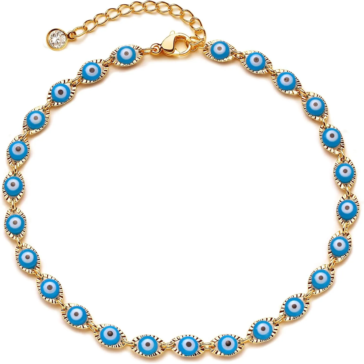 Dremmy Studios Simple Gold Chain Anklet,14k Gold/Silver Plated Dainty Disc Evil Eye Summer Beach Ankle Bracelet Jewelry for Women