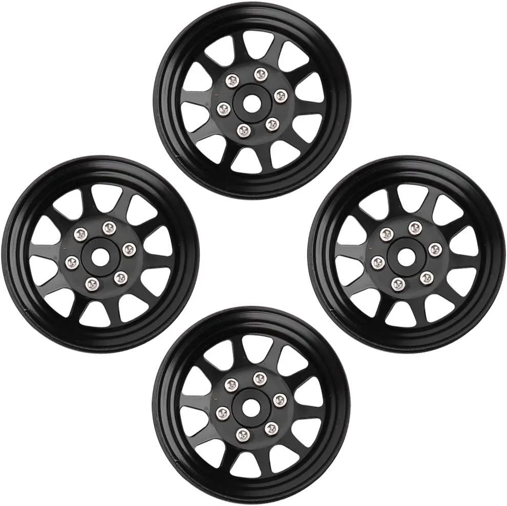 Drfeify Metal Beadlock Wheel Hub Durable Stable Flexible for Axial SCX10 Remote Control Car RC Car Accessories 4pcs Black for Climbing Vehicle (Black)