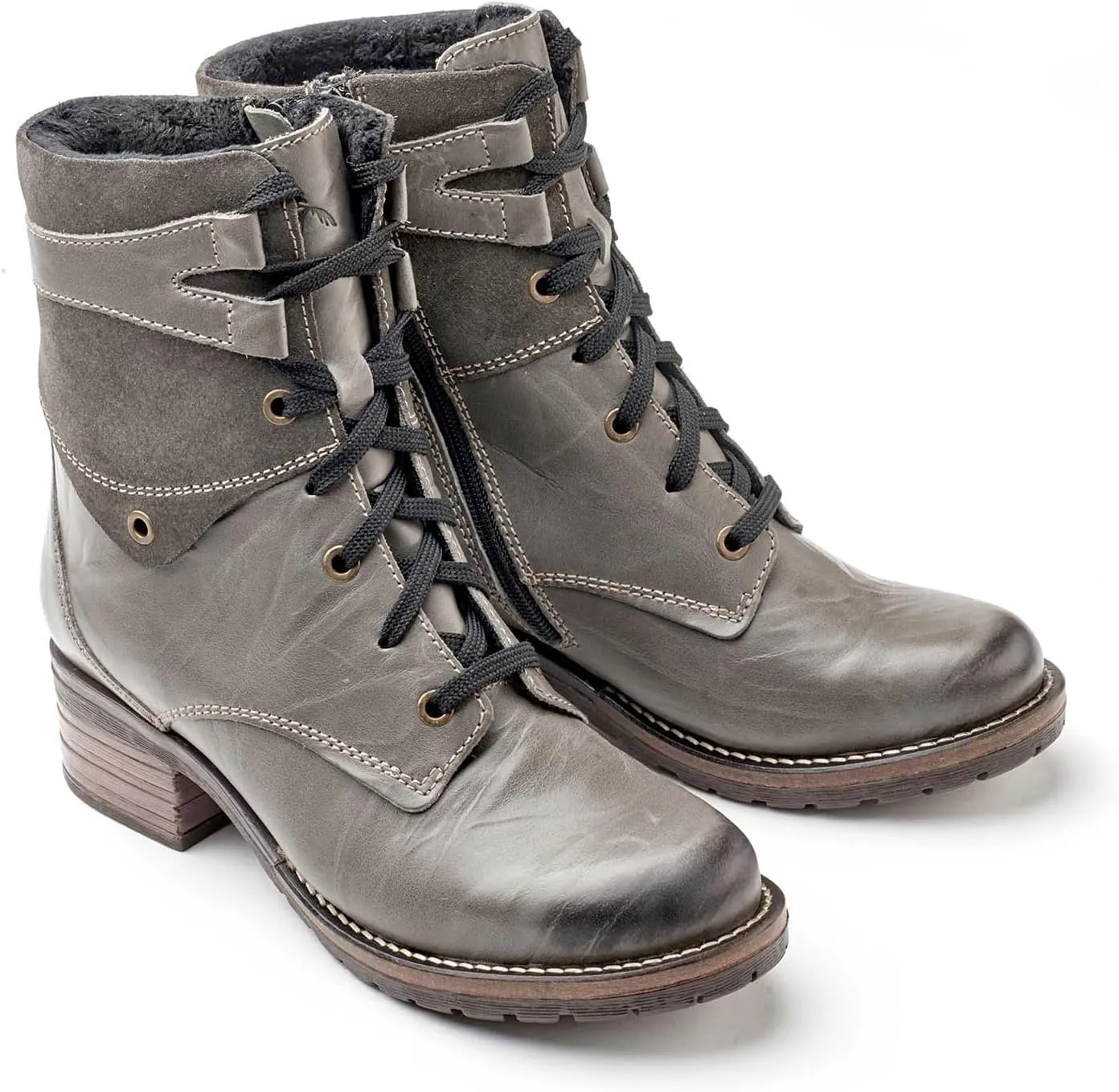 Dromedaris Women's Kara Combat Lace-up Comfort Boot with Inside Zip