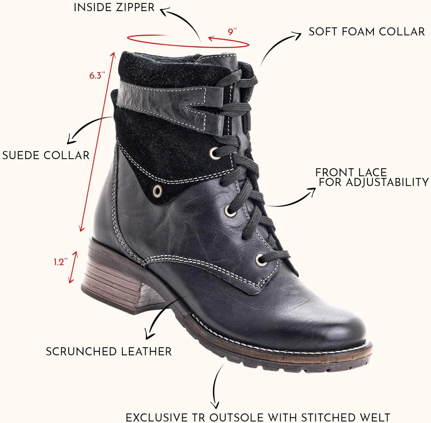 Dromedaris Women's Kara Combat Lace-up Comfort Boot with Inside Zip