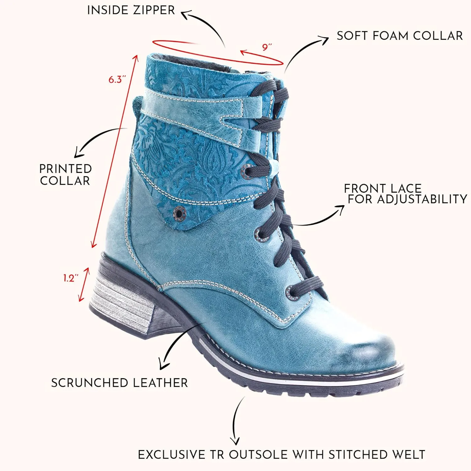 Dromedaris Women's Kara Combat Lace-up Comfort Boot with Inside Zip