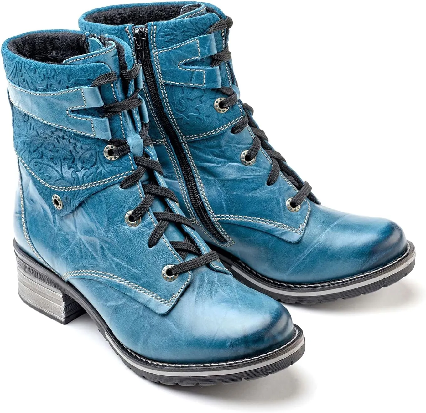 Dromedaris Women's Kara Combat Lace-up Comfort Boot with Inside Zip