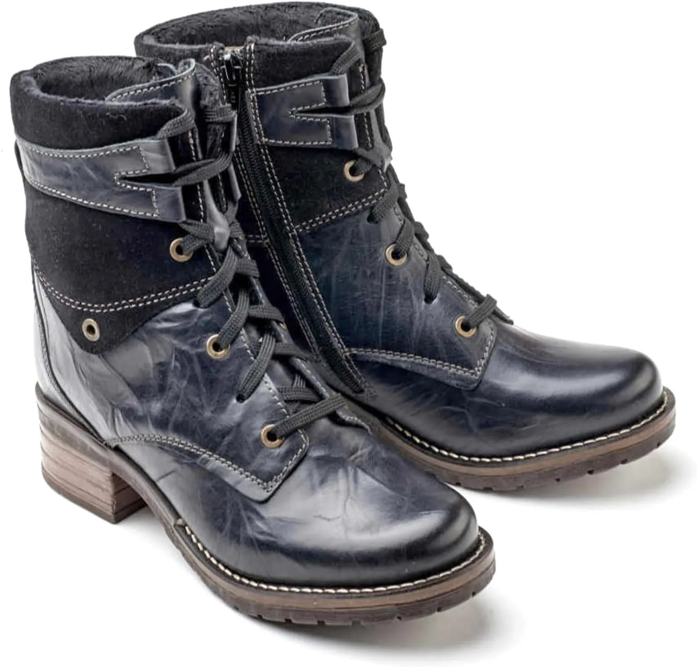 Dromedaris Women's Kara Combat Lace-up Comfort Boot with Inside Zip
