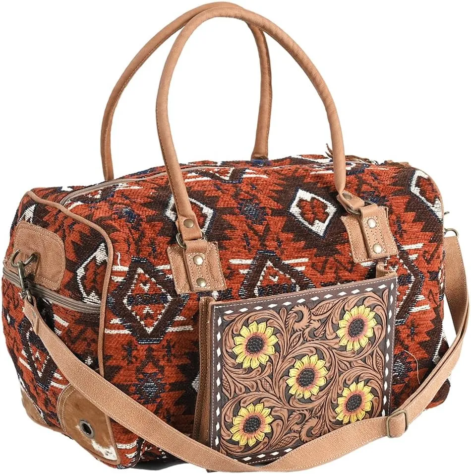 Duffel Hand Tooled Upcycled Wool Hair-On Genuine Leather Women Bag Western Handbag Purse | Women Western Handbag | Canvas Bag for Women | Womens Handbag Summer