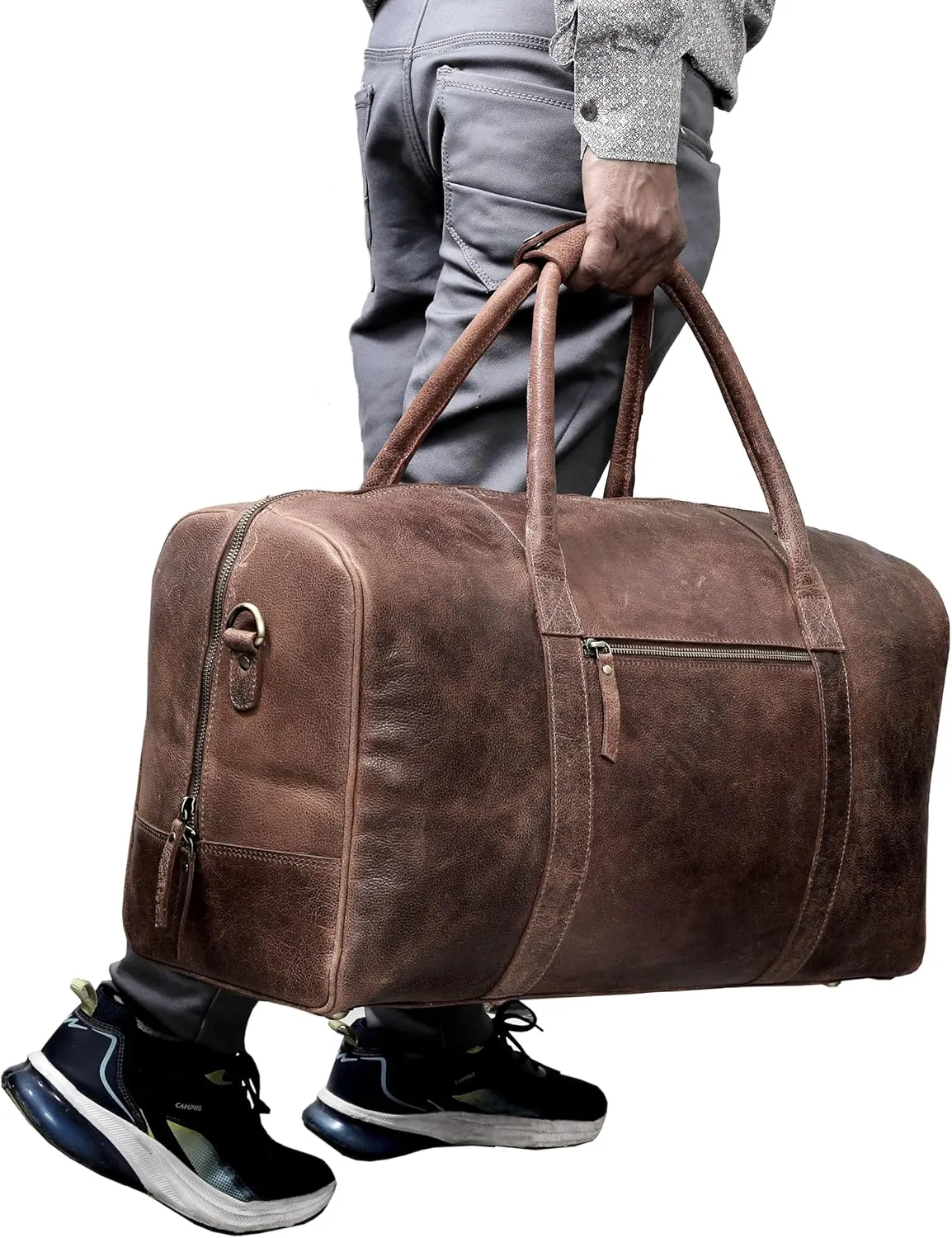 Duffle Genuine Lotus Leather Overnight Travel Luggage Bag for Men Women Gym Sports Garment Weekend Carry On Underseat Business Trip Flight Cabin Bag 24 Inch Professional Mens Unique Gift by Cureo