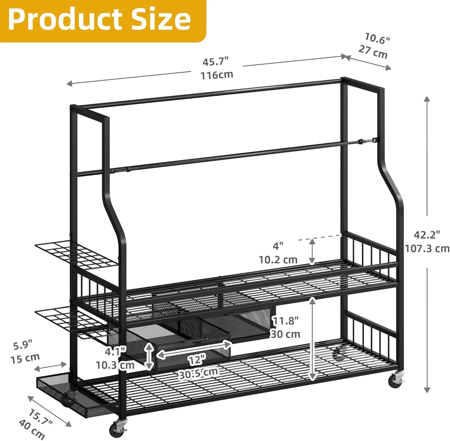 DWVO Golf Bag Organizer for Garage, Golf Storage Organizer w/Wheels for Garage Club and Shed, Golf Bag Storage Rack w/Drawer for Golf Bags, Clubs, Balls and Other Equipment Accessories