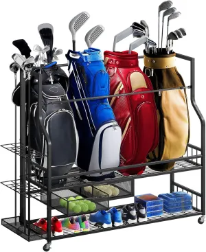 DWVO Golf Bag Organizer for Garage, Golf Storage Organizer w/Wheels for Garage Club and Shed, Golf Bag Storage Rack w/Drawer for Golf Bags, Clubs, Balls and Other Equipment Accessories