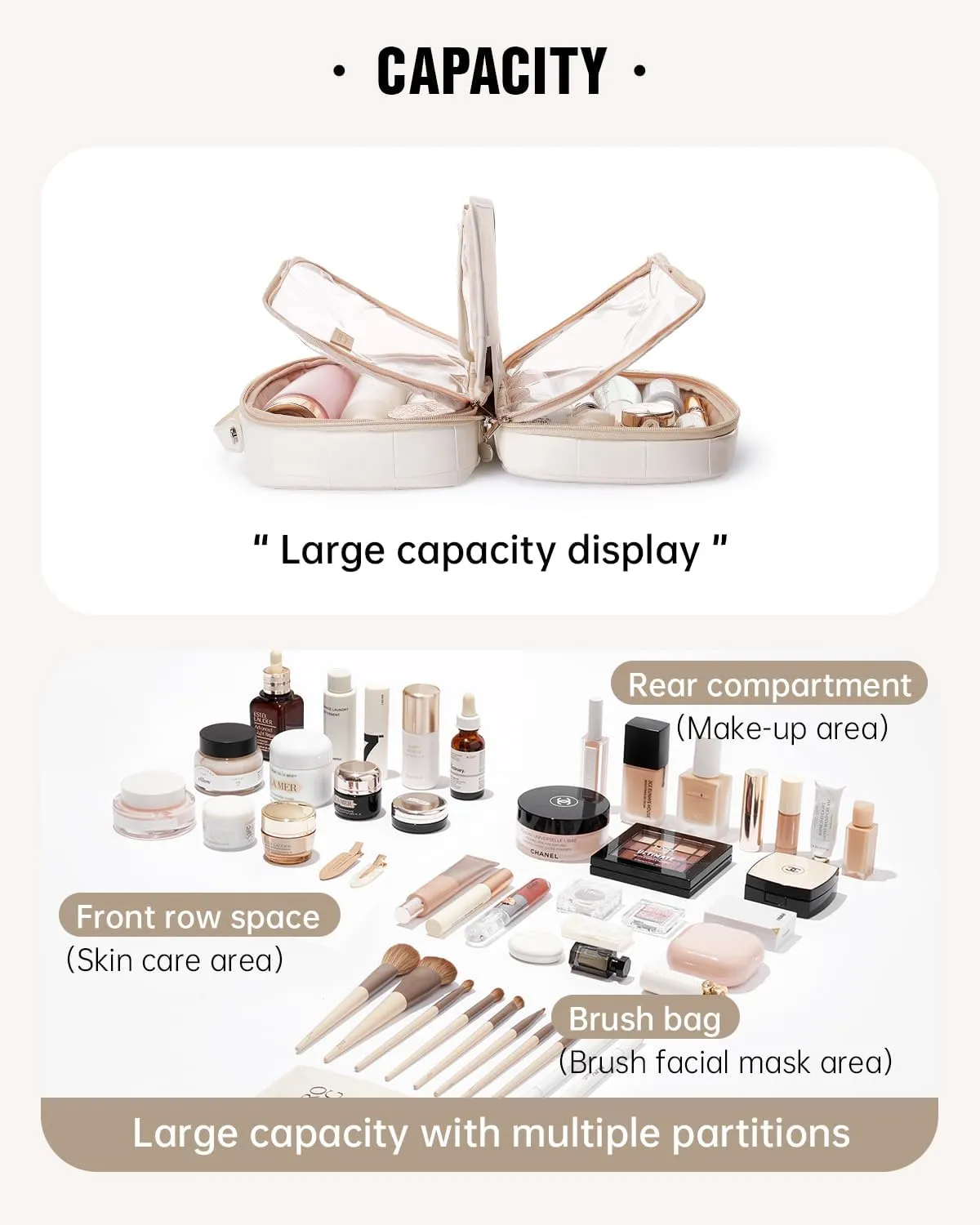 EACHY Travel Makeup Bag,Large Capacity Cosmetic Bags for Women,Waterproof Portable Pouch Open Flat Toiletry Bag Make up Organizer with Divider and Handle