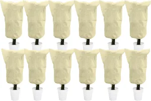EAONE 12 Pack Plant Covers Freeze Protection, 24x32'' Winter Frosts Cloth for Outdoor Plants, Reusable Frost Blankets Drawstring Bags for Cold Freeze Sun Protection Bird Insect Prevention,Beige