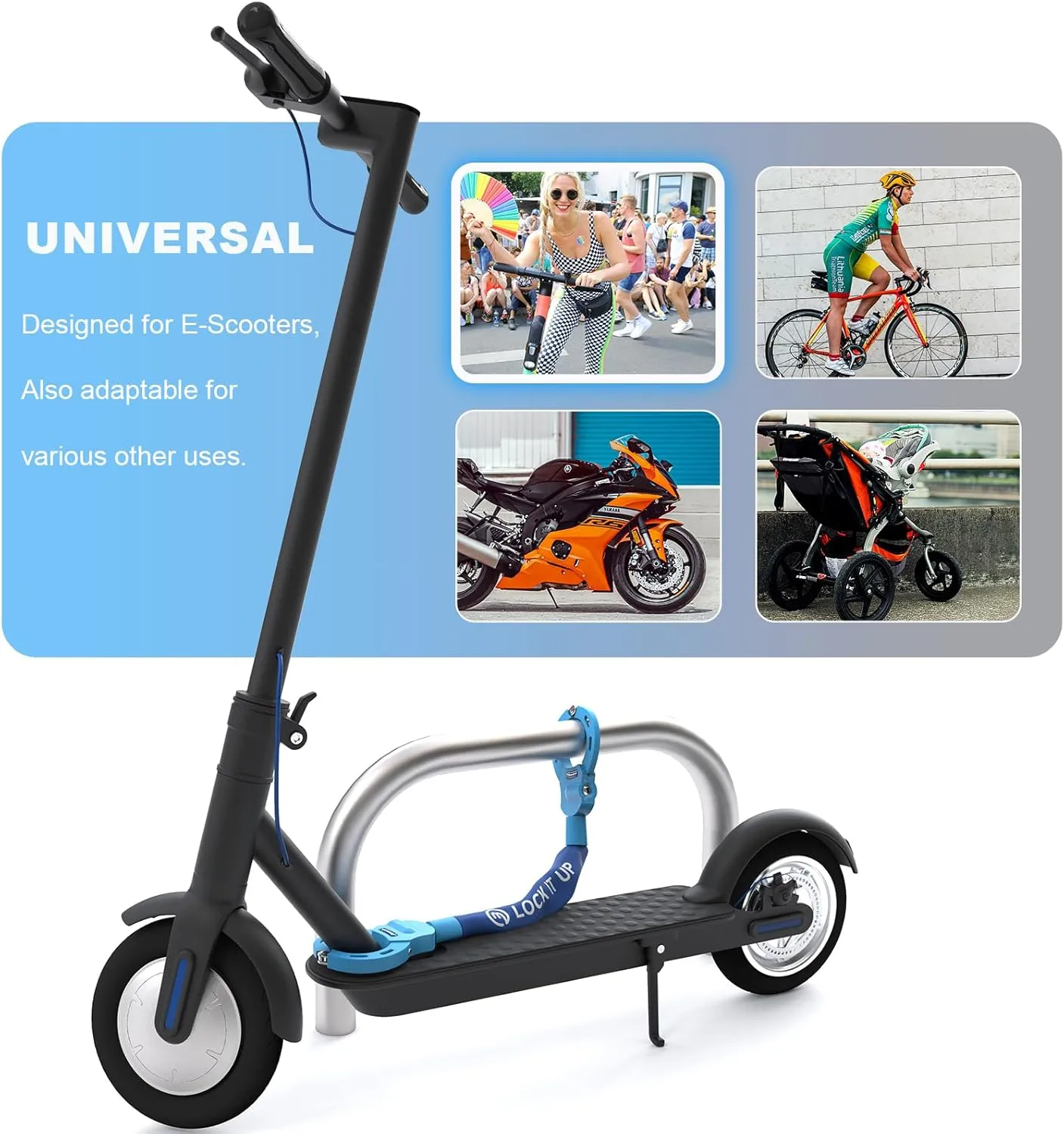 Electric Scooter Lock, 8mm Chain Lock Bike Locks Heavy Duty Anti Theft with 3 Keys for E-Bike/Electric Scooters