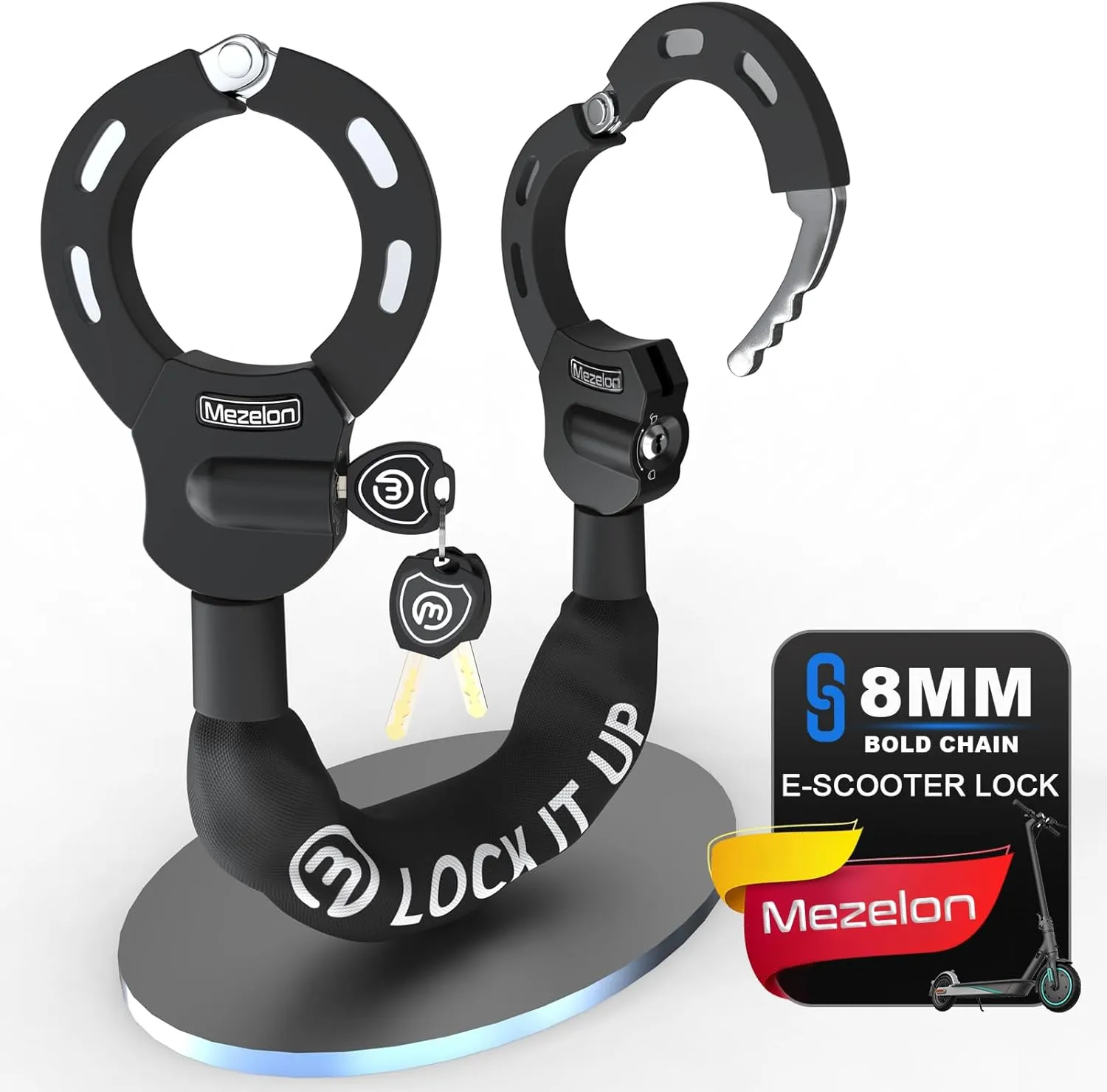 Electric Scooter Lock, 8mm Chain Lock Bike Locks Heavy Duty Anti Theft with 3 Keys for E-Bike/Electric Scooters