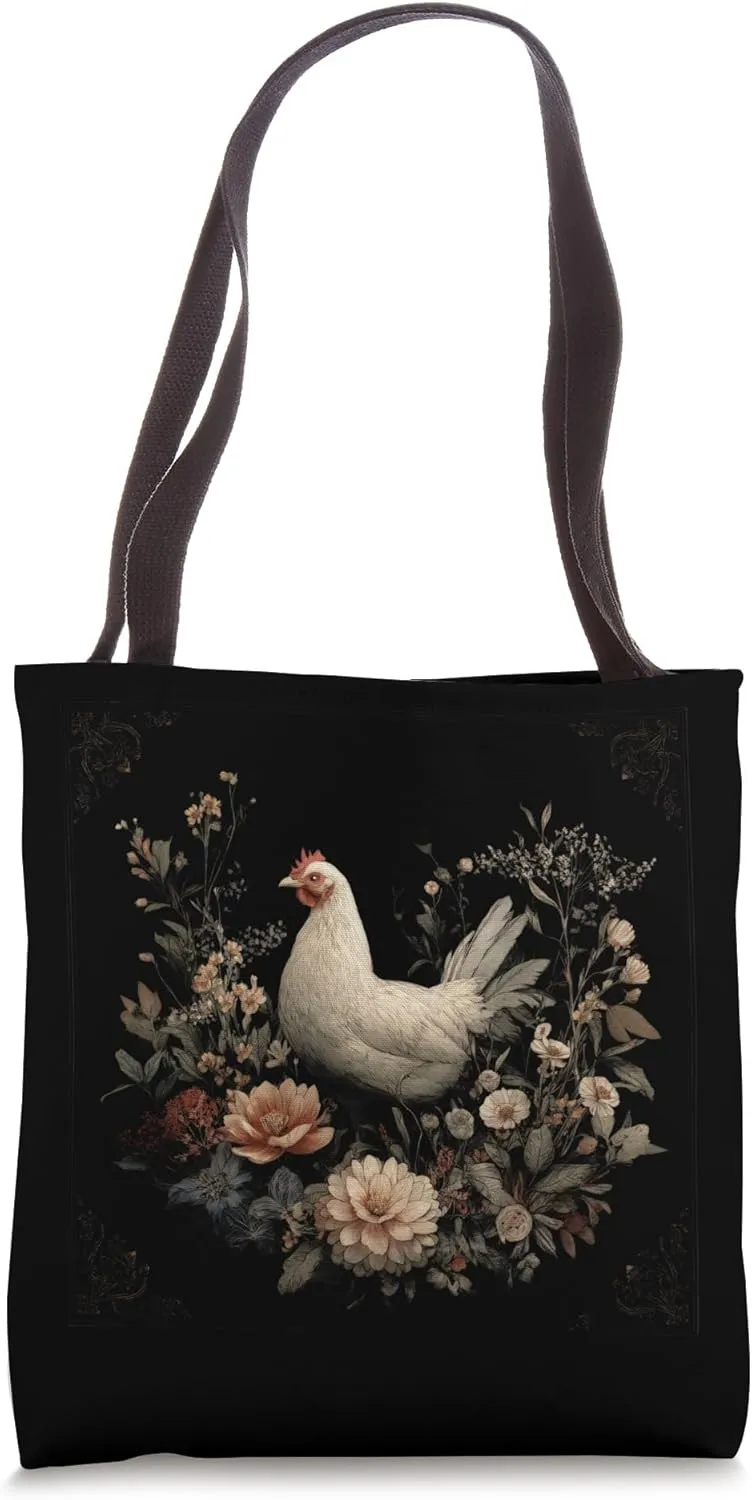 Elegant Chicken Amidst Blooming Floral Design Tote Bag