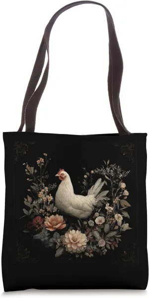 Elegant Chicken Amidst Blooming Floral Design Tote Bag