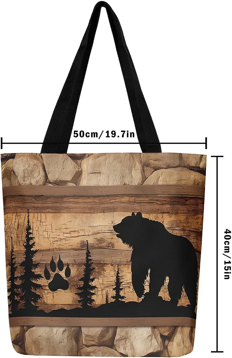 Elk Deer Canvas Tote Bag for Women,Rustic Rainbow Reindeer Travel Shopping Bag Woodland Animals Shoulder Bag