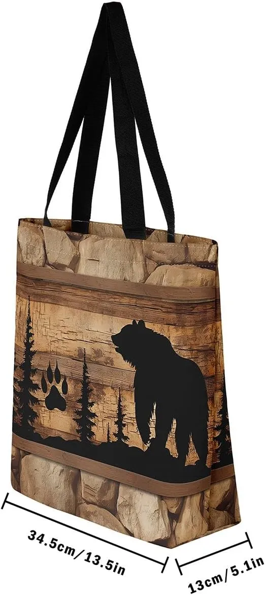 Elk Deer Canvas Tote Bag for Women,Rustic Rainbow Reindeer Travel Shopping Bag Woodland Animals Shoulder Bag