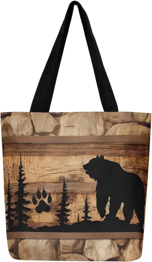 Elk Deer Canvas Tote Bag for Women,Rustic Rainbow Reindeer Travel Shopping Bag Woodland Animals Shoulder Bag