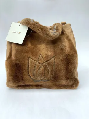 Embroidered Faux Fur Tote With Canvas Sides