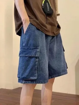 EMMIOL Baggy Jean Shorts Men, y2k Jorts Cargo Ripped Elastic Waisted, Mens Denim Shorts Loose fit Vintage Streetwear Summer