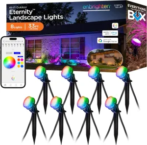 Enbrighten Vibe Eternity Landscape Lights, 33ft, 8 RGBWIC Pathway Lights, Color Changing, LED Outdoor Lights, Landscape Path Lights, Landscape Lighting, Compatible with Alexa, Google Assistant, 83789