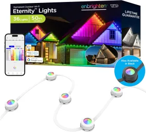 Enbrighten Vibe Eternity Permanent Outdoor Lights, 50ft, 36 RGBWIC LEDs, Smart Everyday Accent Lights, IP67 Waterproof, Compatible with Alexa, Google Home, White, 81102