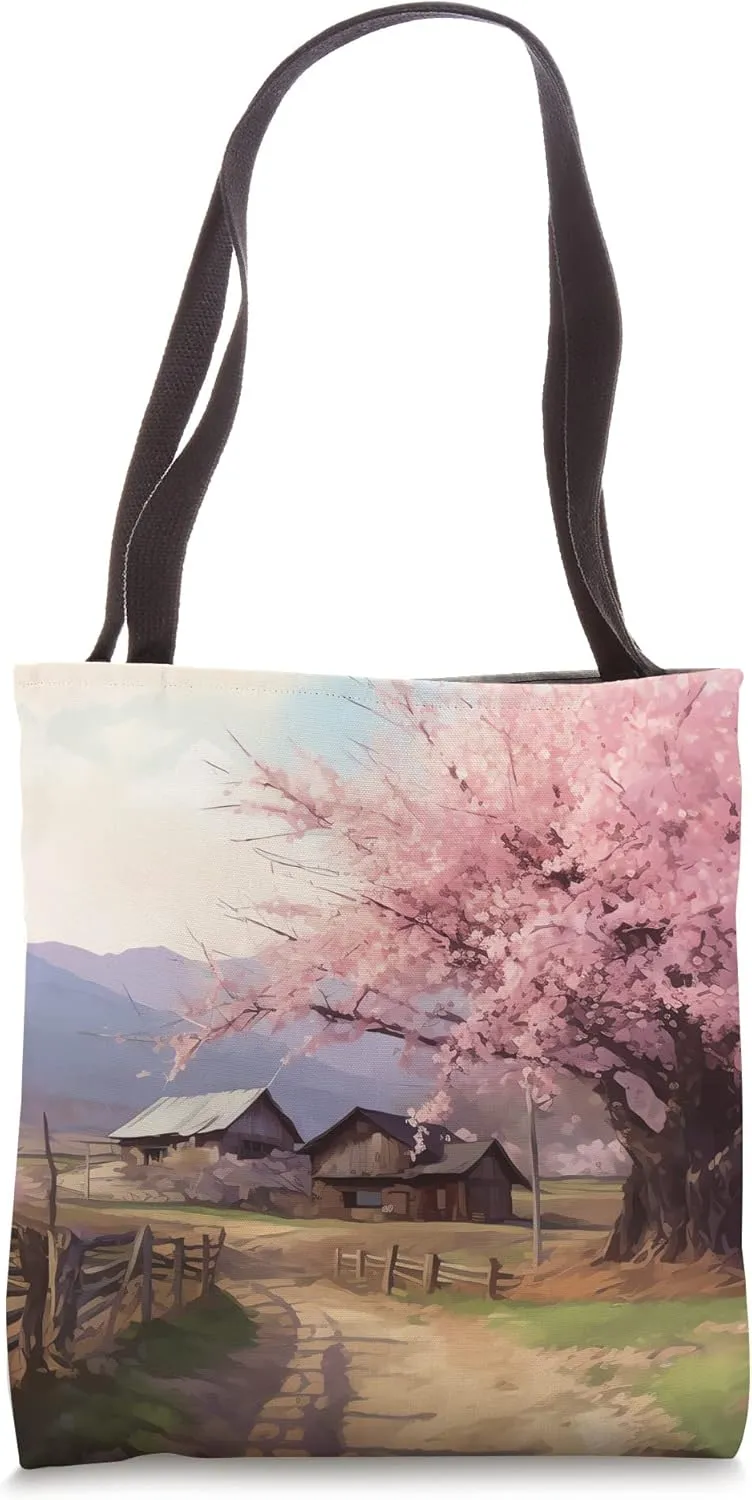 Enchanted Blossoms Cherry Blossom Countryside Dwelling Tote Bag