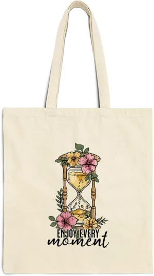Enjoy Every Moment Cotton Tote Bag for Women Men Casual Tote Bag Cloth Canvas Shopping Bags with Handles Cute Bags Everyday Use 15" x 16" Aesthetic Gift ID44997