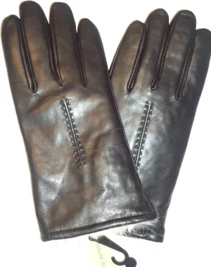 Etienne Aigner Ladies Rabbit Fur Lined Genuine Leather Gloves, Medium Black