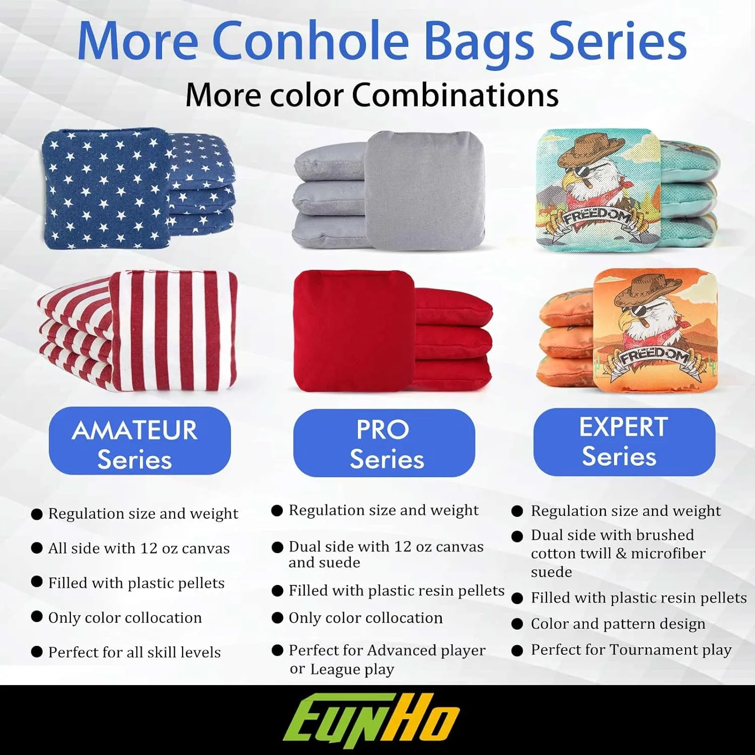 EunHo Cornhole Bags Set of 8 Regulation Size & Weight Corn Hole Bean Bags Official Professional All Weather for Tossing Game with Carry Case