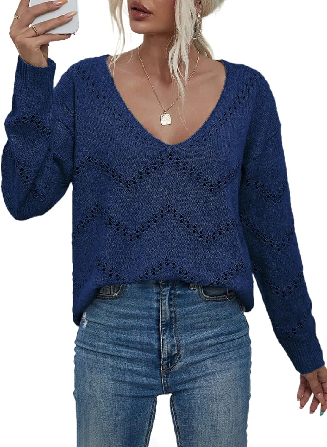 EVALESS Women's Crochet Sweater Top Hollow Out Long Sleeve Pullover Tops Fall Outfits Fashion 2024