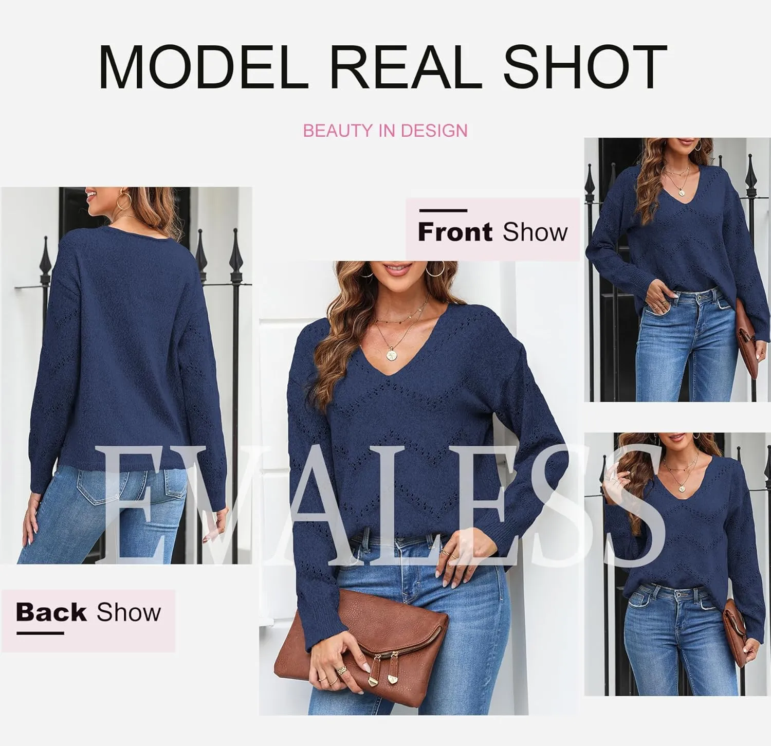 EVALESS Women's Crochet Sweater Top Hollow Out Long Sleeve Pullover Tops Fall Outfits Fashion 2024