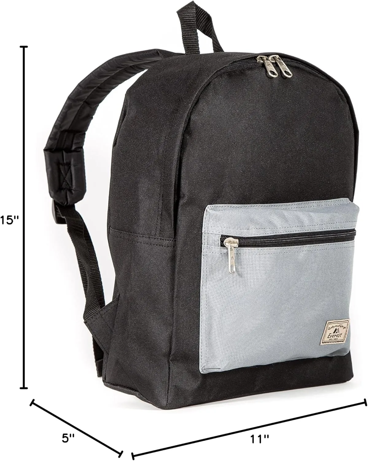 Everest Basic Color Block Backpack, Black/Gray, One Size