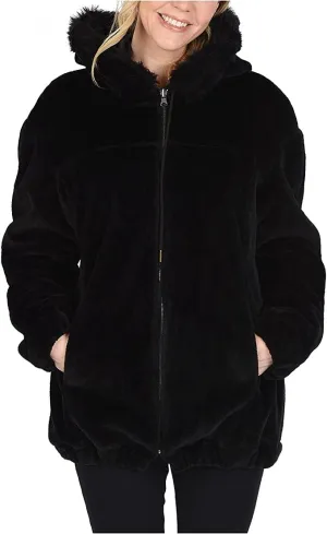 Excelled Women's Reversible Fur/Fx Leather Jacket, Black, S