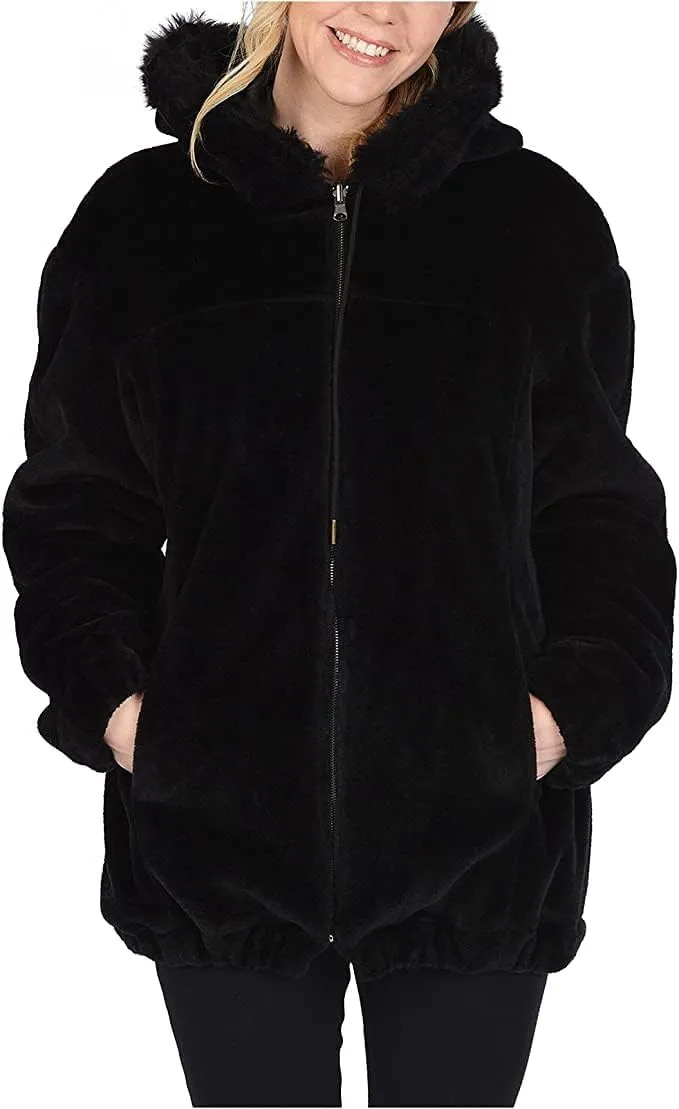 Excelled Women's Reversible Fur/Fx Leather Jacket, Black, S