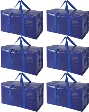 Extra Large Moving Bags, 6 Pack Blue Heavy Duty Totes For Storage with Wrap Around Handles, Storage Bags for Space Saving, Alternative to Boxes & Bins