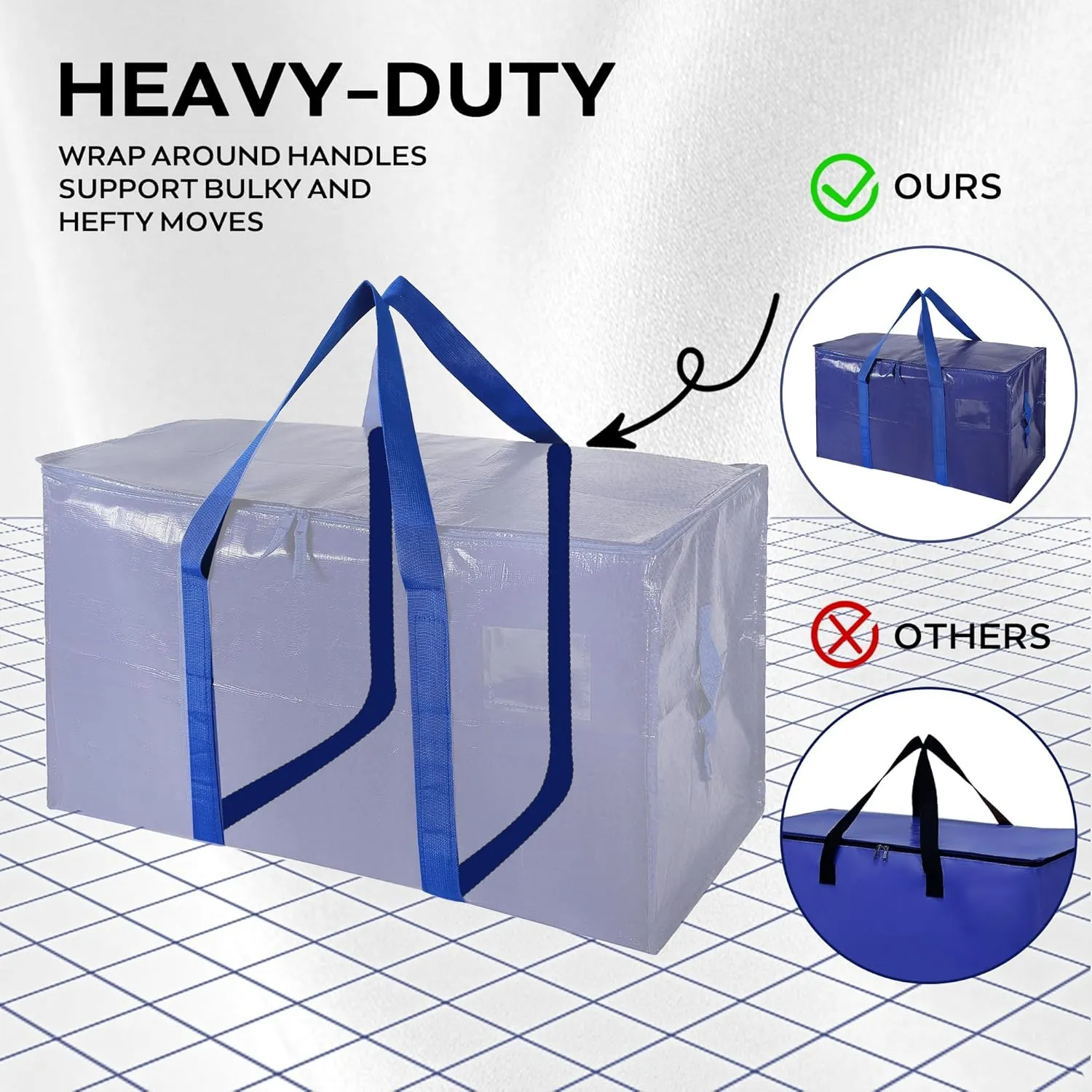 Extra Large Moving Bags, 6 Pack Blue Heavy Duty Totes For Storage with Wrap Around Handles, Storage Bags for Space Saving, Alternative to Boxes & Bins