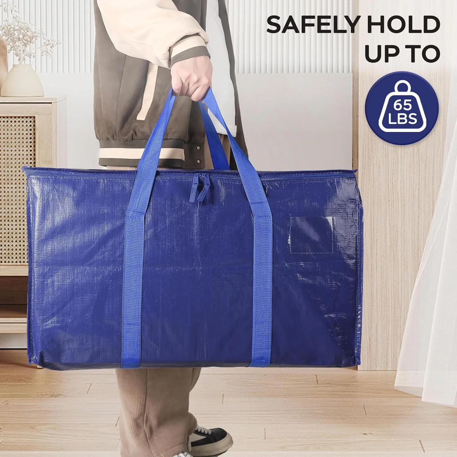 Extra Large Moving Bags, 6 Pack Blue Heavy Duty Totes For Storage with Wrap Around Handles, Storage Bags for Space Saving, Alternative to Boxes & Bins