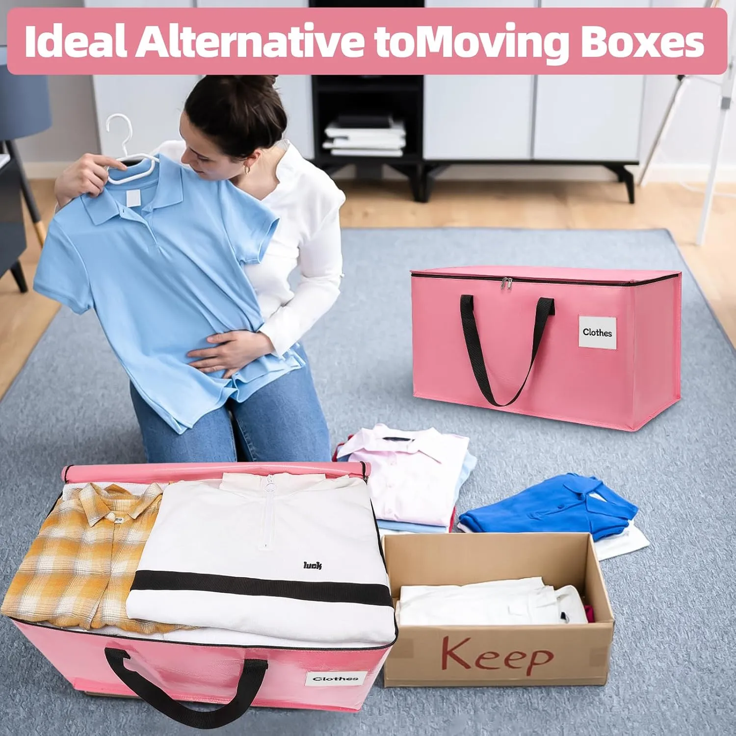 Extra Large Moving Bags with Zipper - Heavy Duty Tote for Packing Clothes, Durable Storage Bin Organizer, Multipack Set