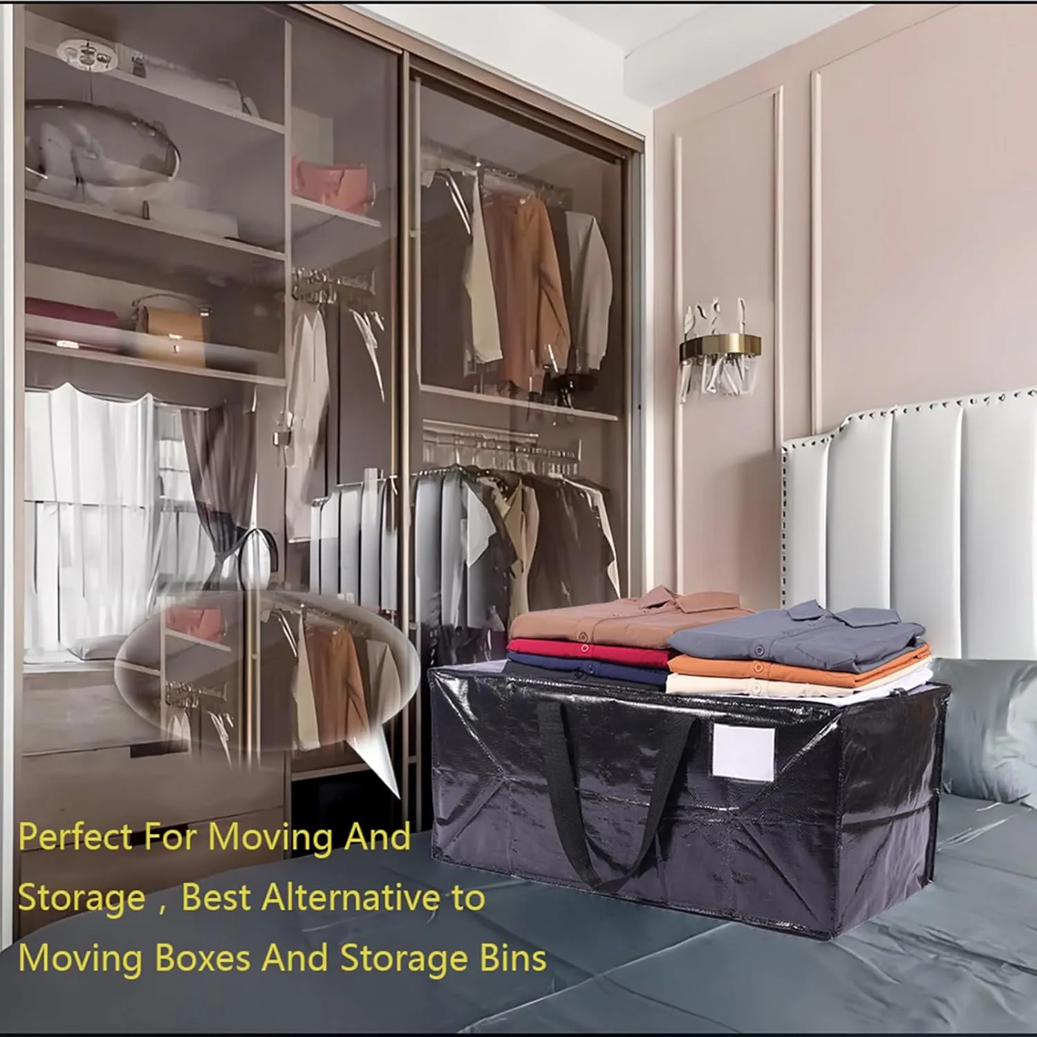 Extra Large Moving Bags,Collapsible Storage Bins,Heavy Duty Tote,Oversized Packing Supplies with Strong Handles,Large Bags With Smooth Zipper,Storage Boxes Alternative (Black,2Pack)