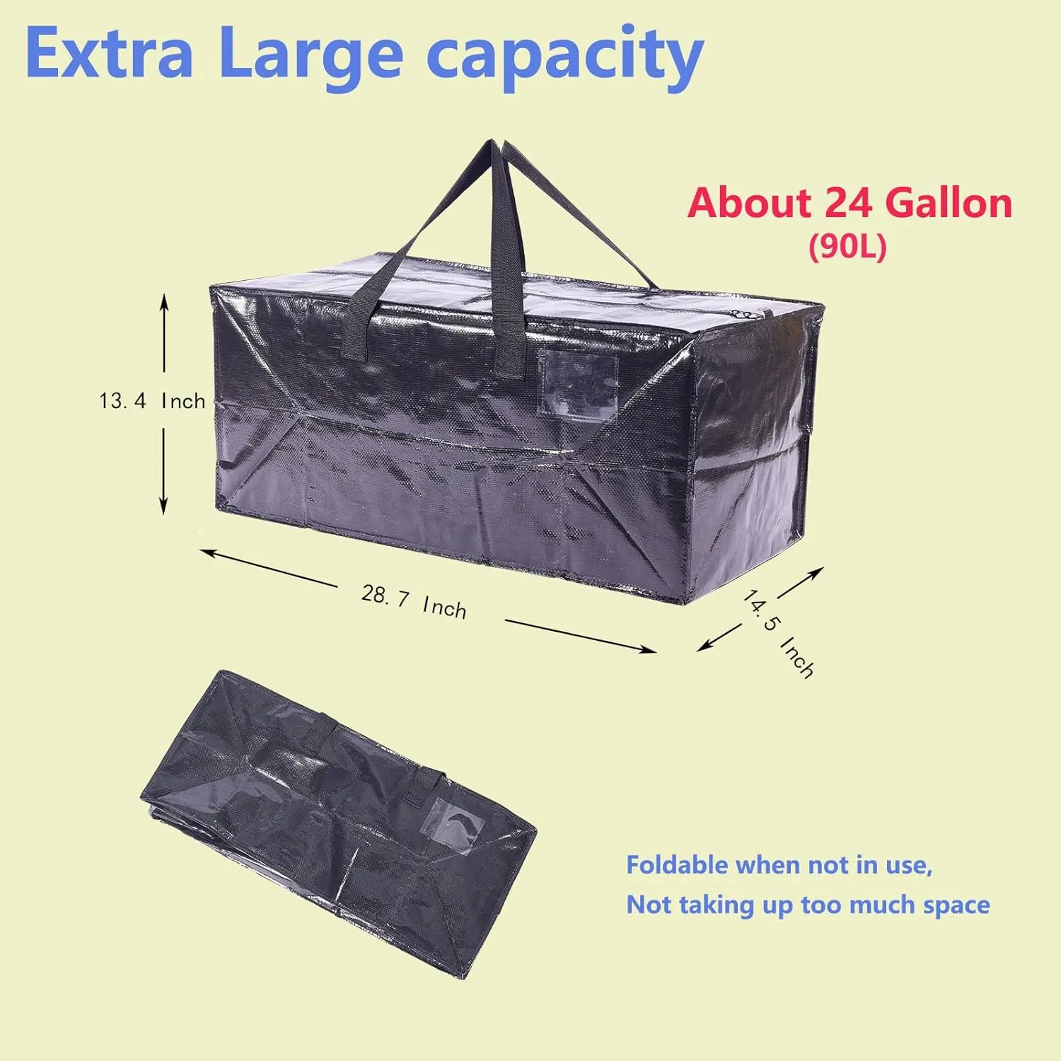 Extra Large Moving Bags,Collapsible Storage Bins,Heavy Duty Tote,Oversized Packing Supplies with Strong Handles,Large Bags With Smooth Zipper,Storage Boxes Alternative (Black,2Pack)