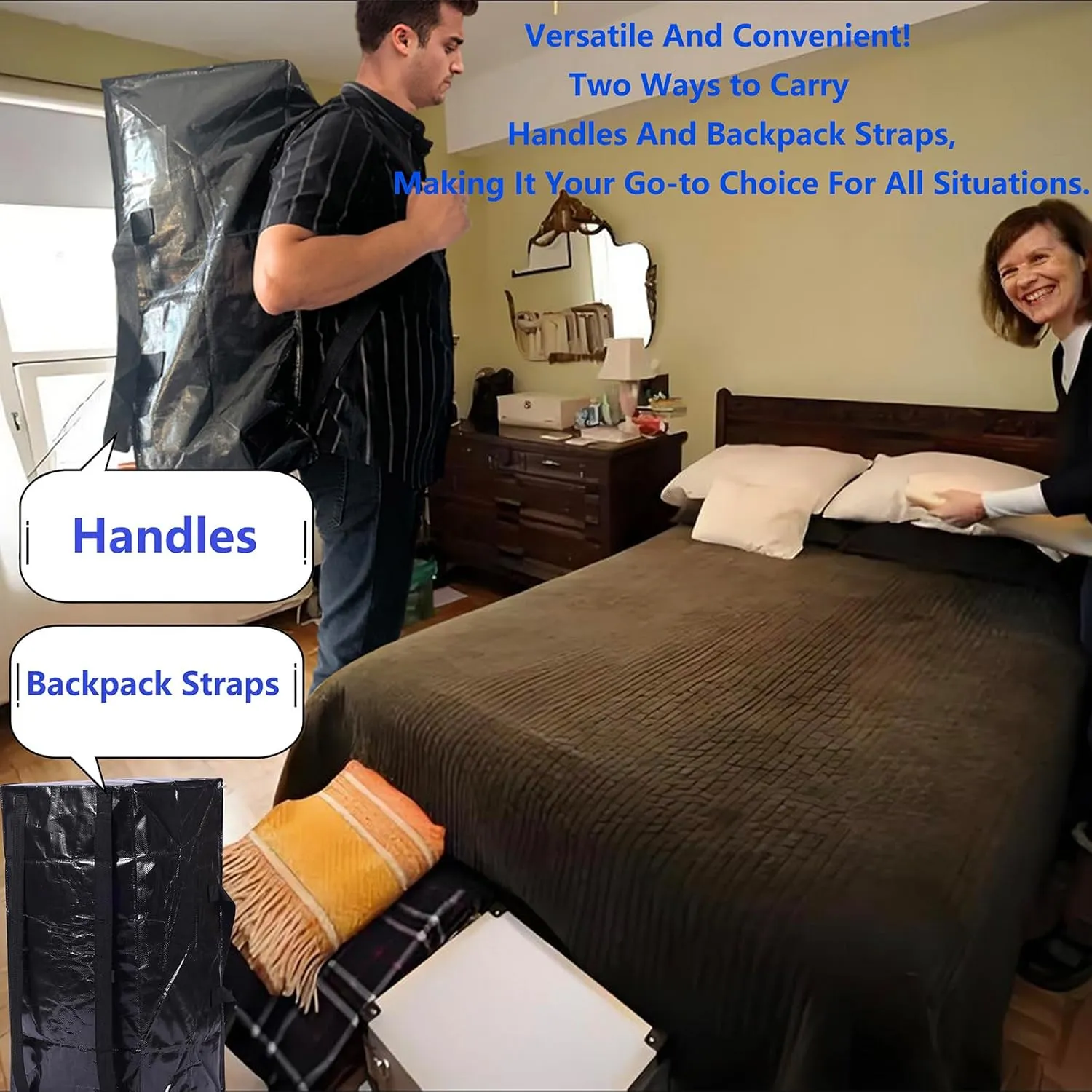Extra Large Moving Bags,Collapsible Storage Bins,Heavy Duty Tote,Oversized Packing Supplies with Strong Handles,Large Bags With Smooth Zipper,Storage Boxes Alternative (Black,2Pack)