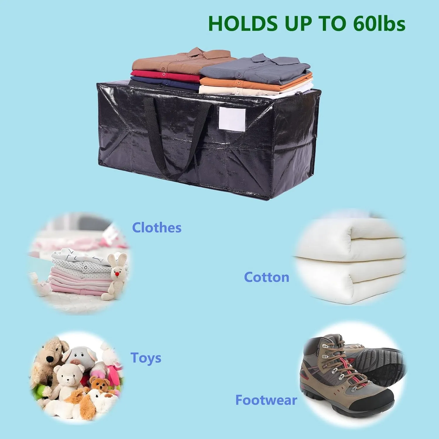 Extra Large Moving Bags,Collapsible Storage Bins,Heavy Duty Tote,Oversized Packing Supplies with Strong Handles,Large Bags With Smooth Zipper,Storage Boxes Alternative (Black,2Pack)