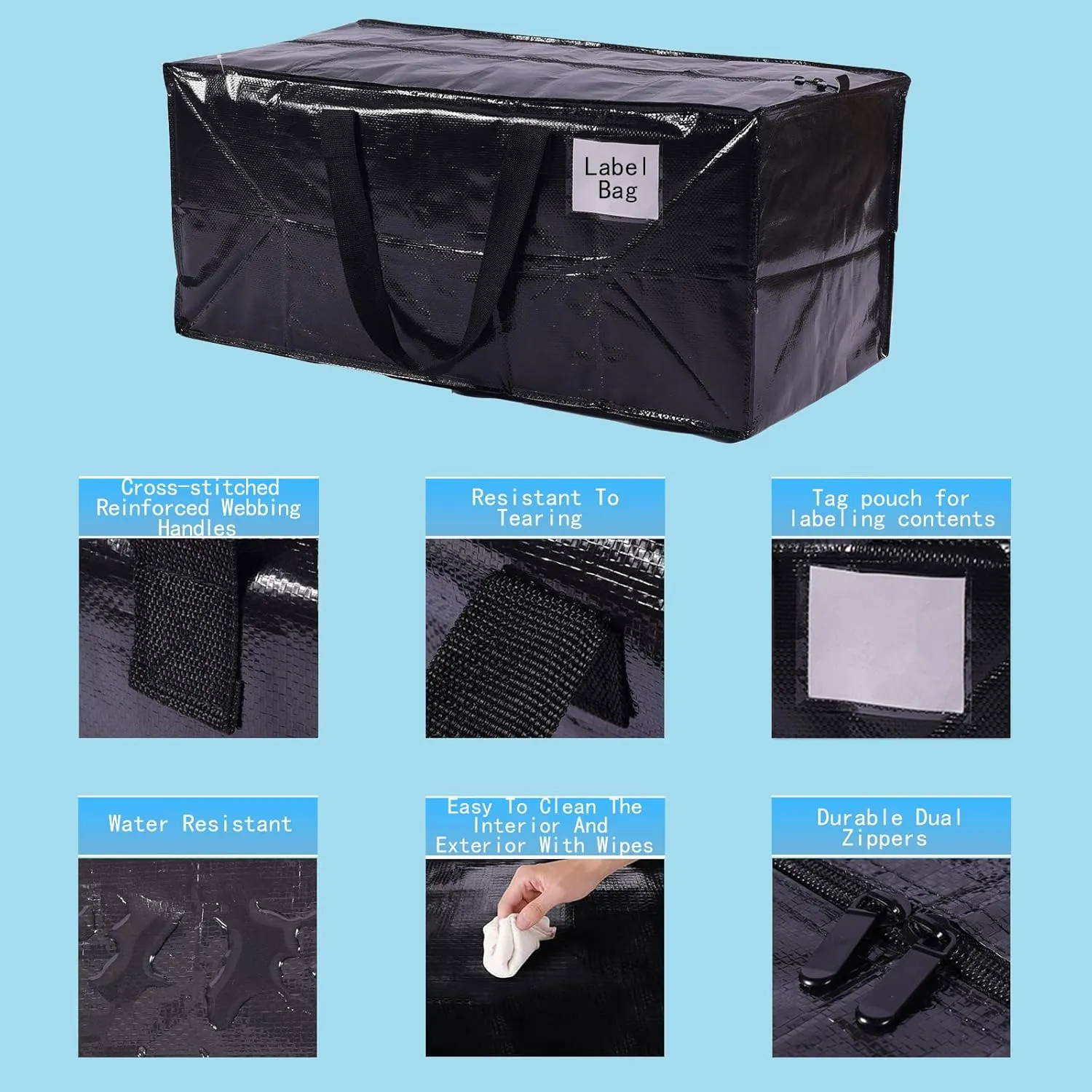 Extra Large Moving Bags,Collapsible Storage Bins,Heavy Duty Tote,Oversized Packing Supplies with Strong Handles,Large Bags With Smooth Zipper,Storage Boxes Alternative (Black,2Pack)