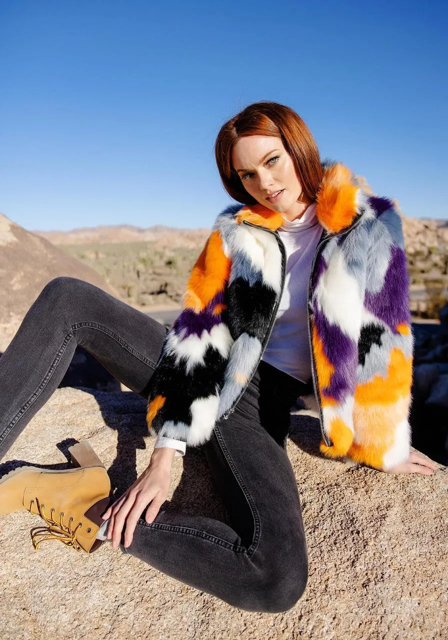 Fabulous-Furs Donna Salyers Glow Up Faux Fur Zip Bomber Jacket