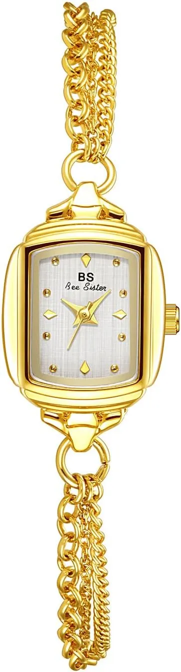 FANMIS Women Classic Vintage Bangle-Style Watch Dainty Small Dial Watch Luxury Dress Gold Bracelet Watch Ladies Minimalist Design Square Wrist Watches