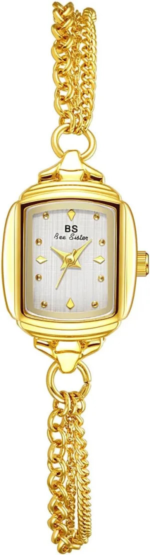 FANMIS Women Classic Vintage Bangle-Style Watch Dainty Small Dial Watch Luxury Dress Gold Bracelet Watch Ladies Minimalist Design Square Wrist Watches