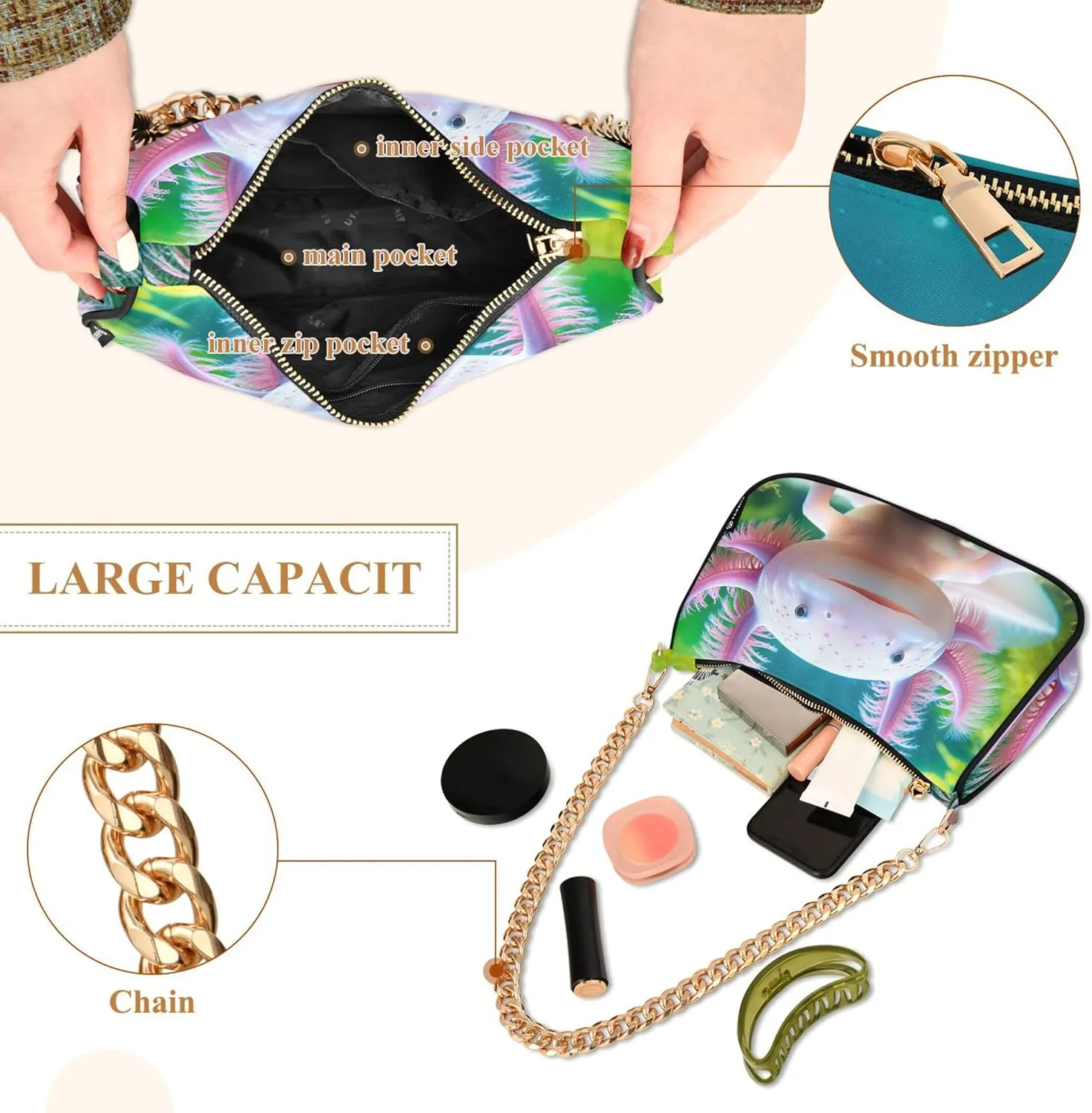 Fantasy Mermaid under Sea Tote Bag Purse Hobo Tote Bag Womens Vintage Handbags Chain Small Shoulder Bag