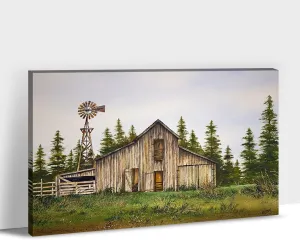 Farmhouse Barn Canvas Wall Art - Old Barn Windmill Canvas Pictures, Modern Rustic Landscape Wall Art for Living Room Wall Decor, Country Vintage Truck Farmhouse Barn Painting Framed Artwork (32"x48")