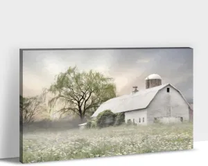 Farmhouse Barn Canvas Wall Art - Old Barn Windmill Canvas Pictures, Modern Rustic Landscape Wall Art for Living Room Wall Decor, Farmhouse White Barn Painting Framed Artwork for Bedroom Decor 18"x24"