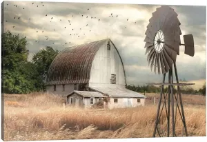 Farmhouse Canvas Wall Art - Old Barn Windmill Pictures, Modern Rustic Landscape for Living Room Decor, Country Vintage Truck Painting Framed Artwork (28"x40")
